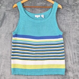 Vintage Womens Top Medium Y2K Retro Knit‎ Striped Tank Indie Boho Casual Preppy